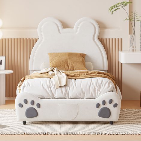 Cama infantil tapizada oso 90x200 blanca dormitorio OKMYHOME (1/5)