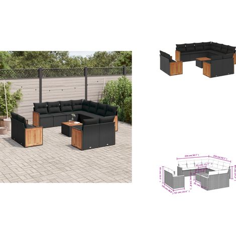 12-tlg. Garten-Sofagarnitur mit Kissen Schwarz Poly Rattan - Gartenmöbel Set - Esszimmergarnitur - Outdoor Möbel - Lounge Sofa - Rattan Gartenmöbel (1/3)