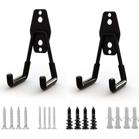 2 noir Crochets de Garage,Crochet de Rangement Acier Garage de Stockage Utilitaire Crochets Porte Outils de Jardin Mural,Avec Revêtement Antidérapant pour L'organisation D'outils Lourds (1/5)