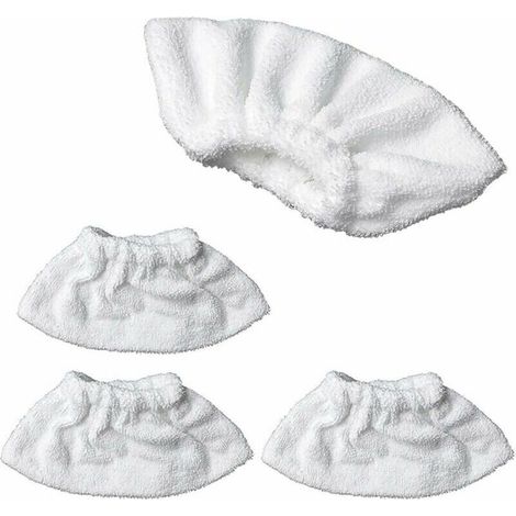 Lot de 4 accessoires de nettoyage à la vapeur en microfibre pour la buse manuelle, ensemble de chiffons éponge, housse en coton éponge, compatible avec la plupart des Nettoyeur à vapeur (Blanc) (1/4)