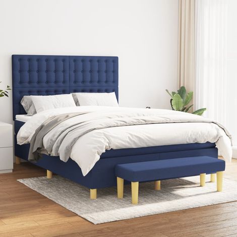 vidaXL Sommier à lattes de lit avec matelas Bleu 140x190 cm Tissu (1/5)
