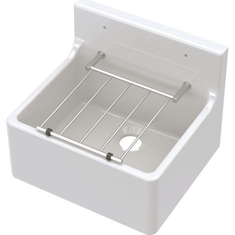 White Single Bowl Cleaner Sink with Grill 455mm x 362mm x 396mm (1/4)
