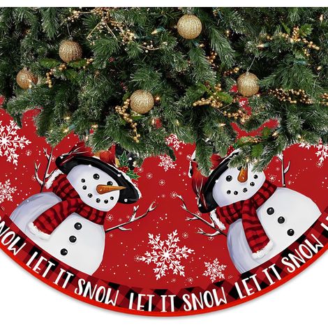 Jupe sapin Noël 120 cm rouge/blanc bonhomme neige, décor festif pour réunions familiales (1/4)