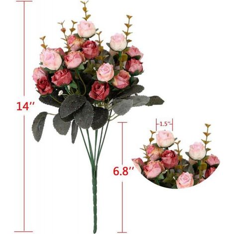 Bouquet De Fleurs Artificielles - Roses En Soie Avec Feuilles - Décoration Mariage Salon Bureau - 2 Pièces (1/3)