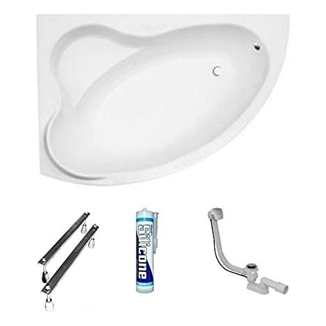 ECOLAM Baignoire d'angle acrylique blanc Ada 160x100 cm gauche, pieds, siphon + silicone. Baignoire acrylique (1/5)