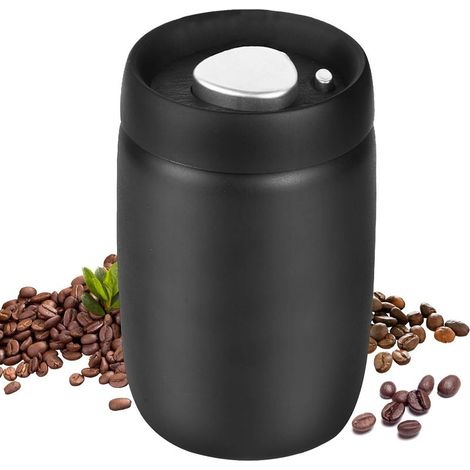 Boîte à café hermétique en acier inoxydable – Récipient à grains de café avec couvercle à pompe sous vide – Récipient à café pour grains de café, poudre de café, thé, cacao, hermétique (1/5)