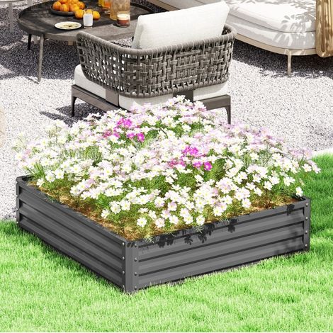 Bancal elevado de acero galvanizado 120 x 120 x 30 cm gris claro DESVIAE (1/5)