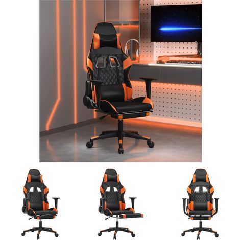 Gamingstuhl mit Fußstütze - vidaXL Gaming-Stuhl mit Massage & Fußstütze Schwarz Orange Kunstleder - Gamingstuhl Kunstleder (1/5)