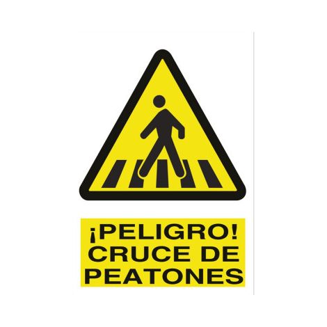 Señal adhesiva Peligro cruce de peatones en poliestireno para advertencia vial                                                   Poliestireno       210X148 mm (1/2)