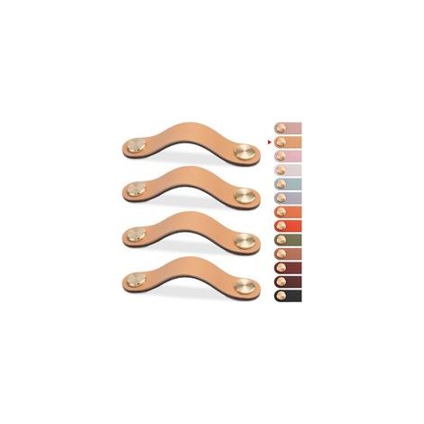 4pcs Poignée Meuble Cuir, Bouton Porte Placard Poignee Cuir Bouton de Tiroir, Poignee de Meuble Vintage pour Armoires, Commode, Cuisine, Salle de Bain (Beige, 128mm) (1/4)