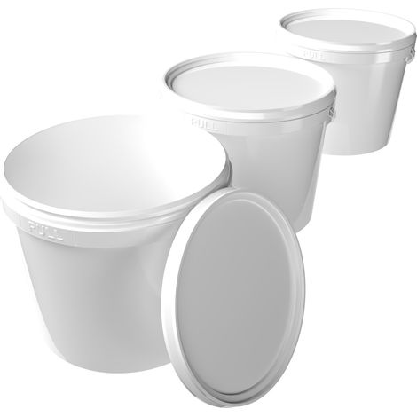 3x seau avec couvercle 5l blanc rond seau plastique alimentaire, étanche et stable