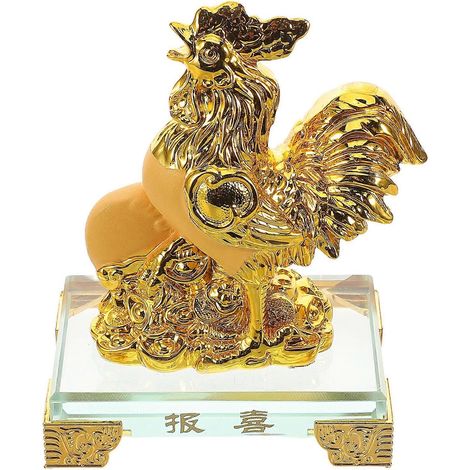 Sculpture de poulet en résine dorée pour décoration, ornement du coq du zodiaque chinois (1/5)