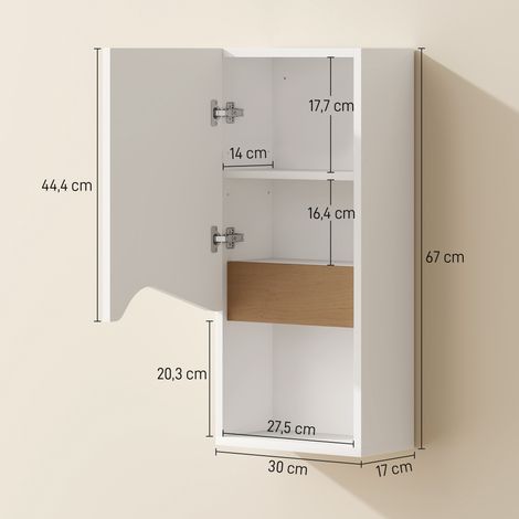 Badezimmerschrank Wandschrank mit Soft-Close-Tür und offenem Fach 30 x 17 x 67 cm Weiß (1/5)