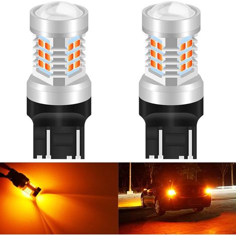 7443 7444NA Ampoules LED Jaune Haute Puissance 2835 Jeu de puces extrêmement Lumineux avec projecteur pour Clignotants (Pack de 2)