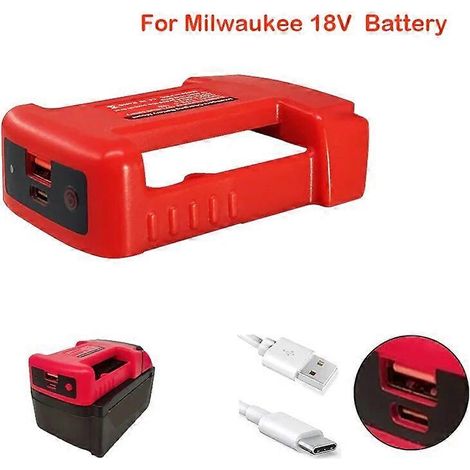Support de chargeur rapide USB pour batterie Milwaukee 18 V, adaptateur portable avec port USB Type-C (1/5)