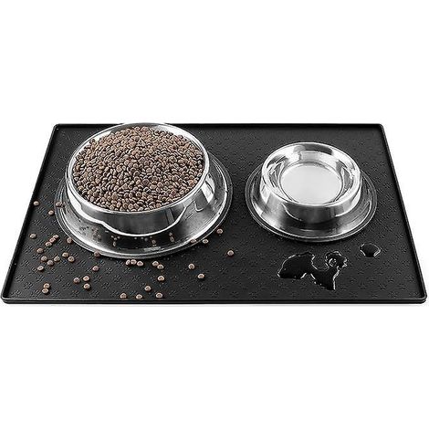 noir, Tapis De Nourriture Pour Chat Et Chien M, Taille 6040cm, Bord Convexe De 1cm, Tapis De Plateau De Nourriture Pour Chat Antidrapant (1/4)