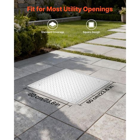 Plaque d'Égout avec Cadre, Couvercle de Regard Carré de 60x60 cm, pour Inspection de Drainage Bouche d'Égout Trottoir Jardin, Couve… (1/5)