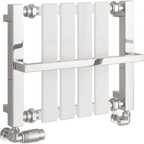 Reina Ashen Designer Radiator Towel Rail 400mm H x 490mm W - White (1/4)