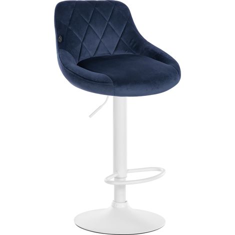 Sgabello da bar in velluto blu cuciture decorative girevole con supporto in metallo bianco TDB10658