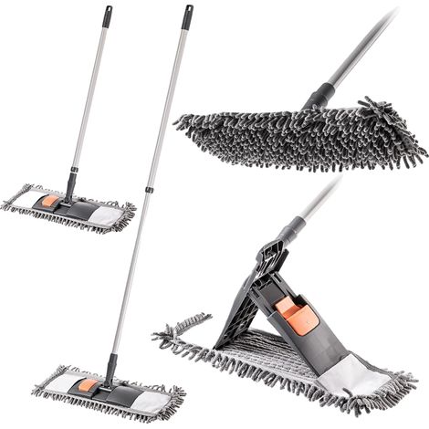 Mocio piatto, testina in microfibra, design leggero, grigio scuro (1/5)