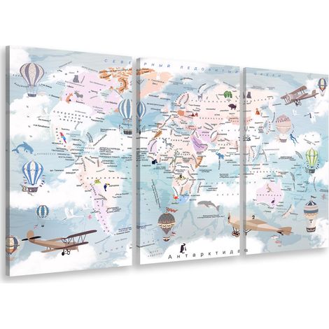 Tableau triptyque enfant carte du monde en alphabet cyrillique - 90x60 cm (1/4)