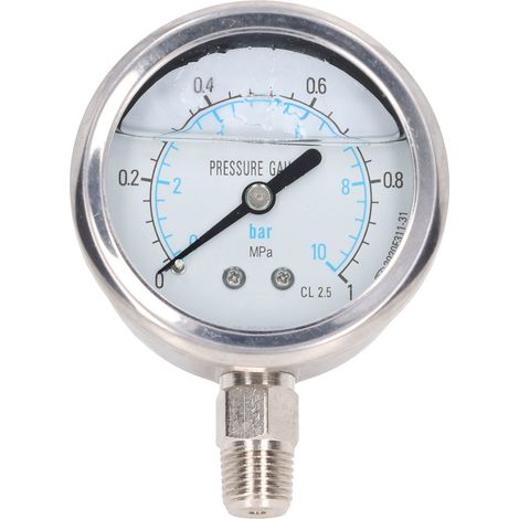 Manomètre à vide, double échelle, filetage NPT 1/4", acier inoxydable, pour eau et huile, 0-1 MPa (1/5)