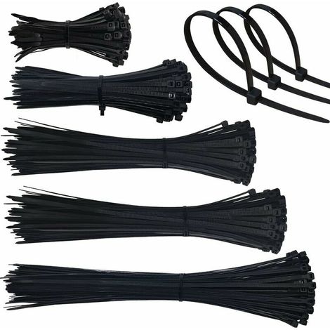 500 Pièces Collier de Serrage Plastique, Serre Cable Plastique 4mm Zip Ties 100/150/200/250/300mm, Colliers Serre Cable Collier Rilsan Nylon pour Cable Management (Noir)