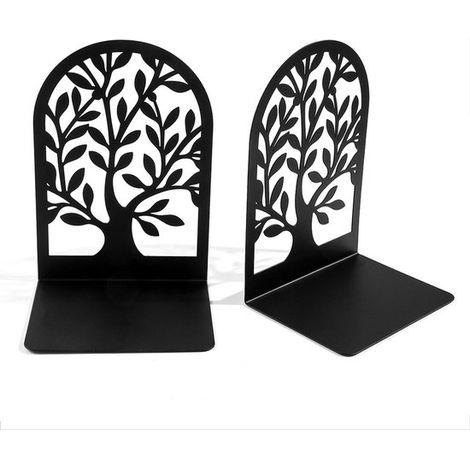 Serre-livres en métal noir, motif arbre, antidérapants et aux bords arrondis pour plus de sécurité, idéaux pour l'école, la maison et le bureau. (1/3)