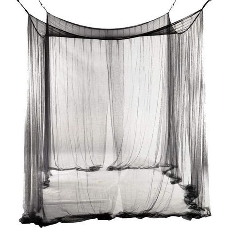 Moustiquaire pour lit double, rectangulaire de couleur unie avec 4 ouvertures, installation facile, Polyester, Noir , 190cm x 210cm x 240cm- (1/5)