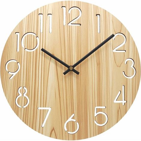 Vintage round wooden wall clock, 30.5 cm, silent, tick-free, battery-powered (1/5)