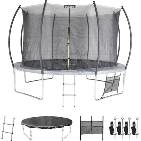 Trampoline 370cm with indoor net and accessories pack Grey 365x365x80 cm - Saturne Inner XXL (1/5)