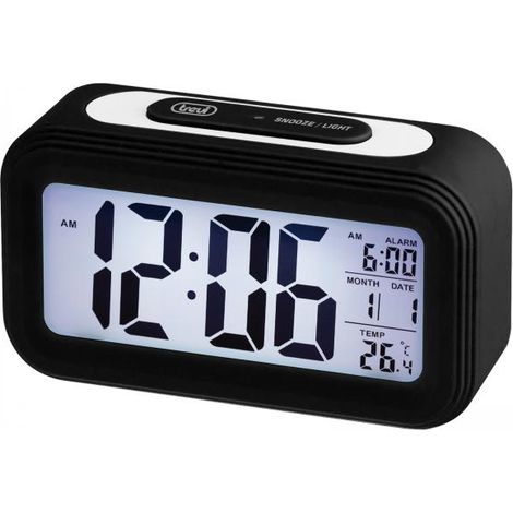 Trevi SLD 3068 S Orologio Termometro Digitale con Sveglia, Grande Display LCD, Calendario, Sensore per Illuminazione Automatica, Funzione Snooze, Nero (1/3)