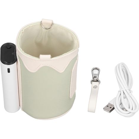 Chauffe-biberon portable avec affichage numérique, 21 niveaux de température réglables, rechargeable et universel, avec sac isotherme pour la maison et les voyages (vert). (1/5)