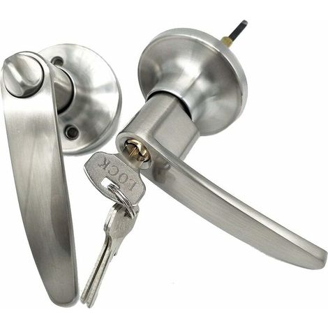 Door Lever Handle Lockset,Stainless Steel Pair Lever Entry Locker Security Exterior Door Lock With Key Safe Door Handle Knob