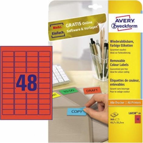 Universaletikett 45,7 x 21,2 mm (B x H) wieder ablösbar Papier rot 960 Etik./Pack.