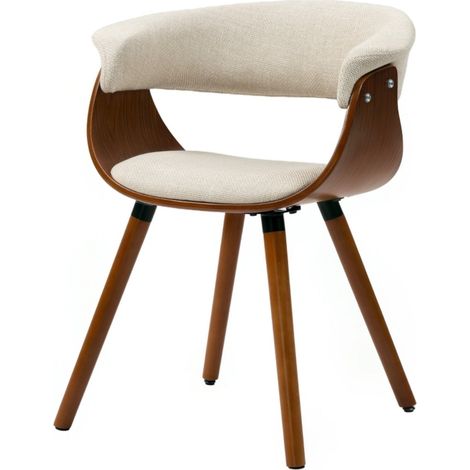 Chaise beige en lin rembourrée avec dossier - Pieds en bois massif - Design élégant pour salle à manger & cuisine (1/5)