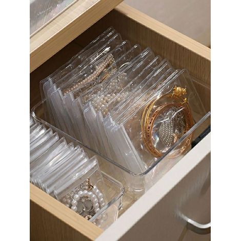 100 sacs à bijoux transparents en PVC refermables avec zip, anti-oxydation, prévient le ternissement pour ranger boucles d'oreilles, colliers, pochettes de fête pour bijoux Taille S (46cm) (1/5)