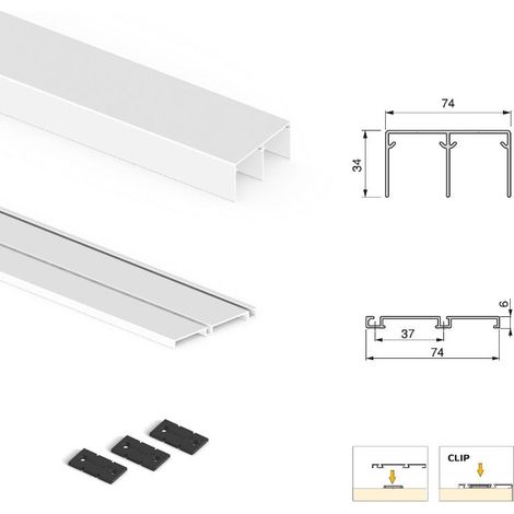 Emuca Sistema corredero Placard 74 para armario de 2 puertas con perfil Wave, espesor 16 mm, cierre suave, tableros no incluidos, Pintado blanco (1/8)