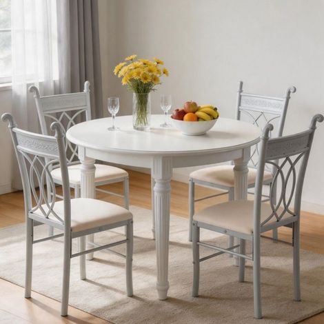 Chaise de salle à manger - YIDATONG - Lot de 4 - Structure métal blanc - Assise beige rembourrée - Charge 150 kg (1/5)