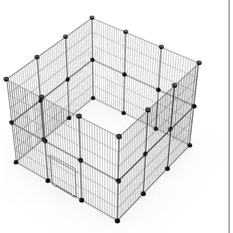 Enclos pour Animaux Domestiques avec Porte, Enclos Intérieur Modulable, Parc DIY pour Petits Animaux, Clôture Réglable, Lot de 24 Panneaux Grillagés pour Lapins et Cobayes 43 32CM Noir (1/4)