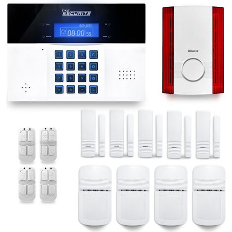 Alarme maison sans fil DNBi24 – 4 détecteurs de mouvement – 5 détecteurs d'ouverture – Sirène extérieure 12V – Compatible Box internet – Tike Sécurité