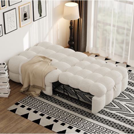 Letto singolo trasformabile moderno in tessuto Teddy beige 76x183 cm con funzione pouf e chaise longue (1/5)