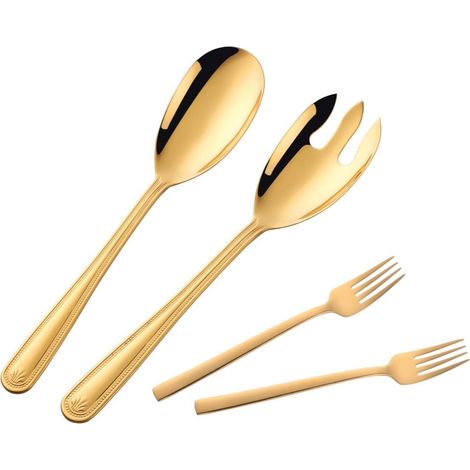 Couverts à salade en acier inoxydable 304, 30 cm de long, Doré, Grande cuillère à salade et fourchette à salade avec 2 fourchettes, le restaurant ou le camping, Passe au lave-vaisselle (1/5)