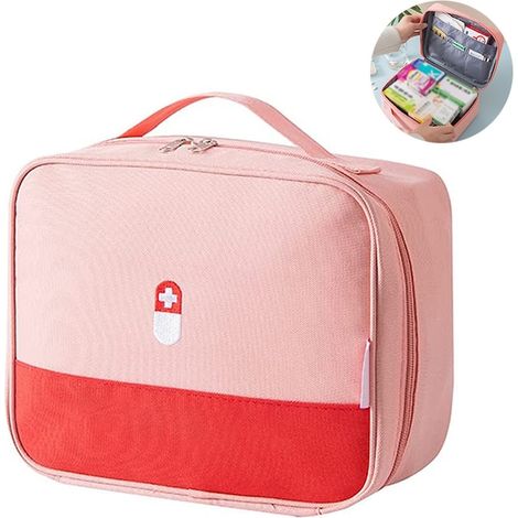 Trousse de secours zip Cozevdnt, range-médicaments portable, rose/rouge, 30x20x10cm, pochette de soins réutilisable (1/5)