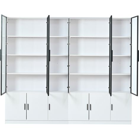 Vetrina con 12 Ante in Vetro e LED, Armadio Contenitore con Chiusura Ammortizzata per Soggiorno, MDF, Bianco (1/5)