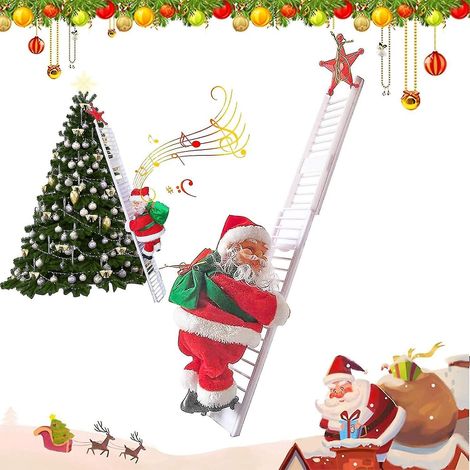 Le Père Noël grimpe à l'échelle blanche. Décoration de Noël Super Cli. (1/5)