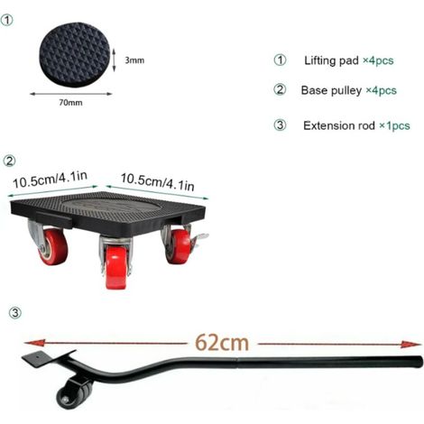 Kit per il trasporto di mobili, sistema per il trasporto di mobili pesanti senza sforzo, sistema di trasporto mobili collegabile, con freno, capacità di carico massima 400 kg, sistema di trasporto mob (1/4)