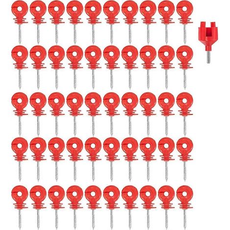 Isolateurs à visser pour clôture électrique, isolateurs annulaires pour poteaux en bois avec outil de pose, lot de 50, A (1/4)