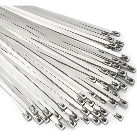 Lot de 100 Collier de Serrage Inoxydable Auto-Bloquant 200mm - Collier Serre-Câble Métallique Réutilisable pour Fixation Lourde - Tuyauterie Industrielle, Câblage Électrique (1/5)