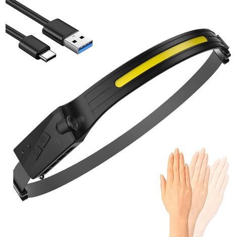 Lampe frontale rechargeable LED COB à faisceau large 270° avec détecteur de mouvement, légère et étanche, idéale pour la course à pied, le camping et la randonnée. (1/4)
